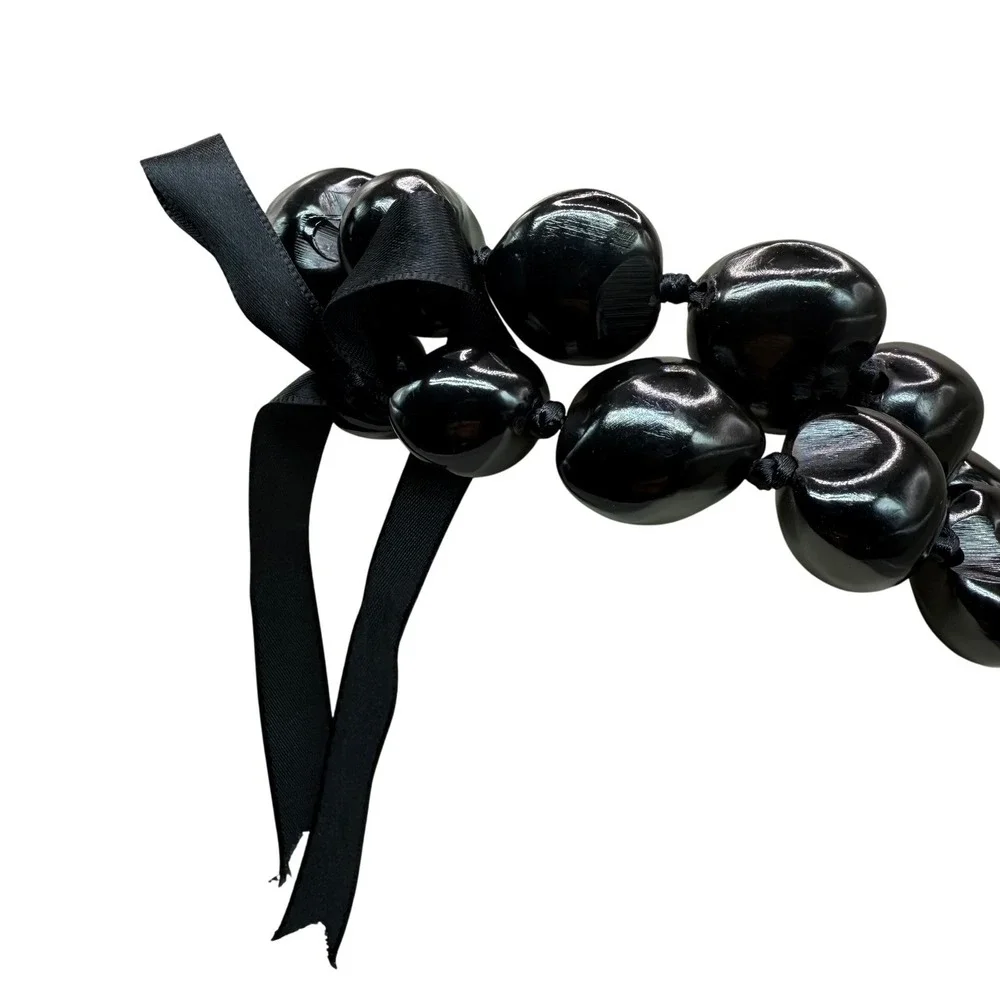 Hawaiian‎ Kukui Nut Lei Necklace Black Shiny 35